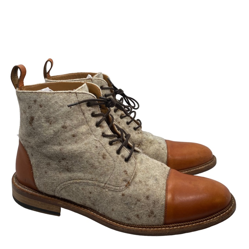 Men's Wool & Leather Cap-Toe Lace-Up Boots - Tan/Beige